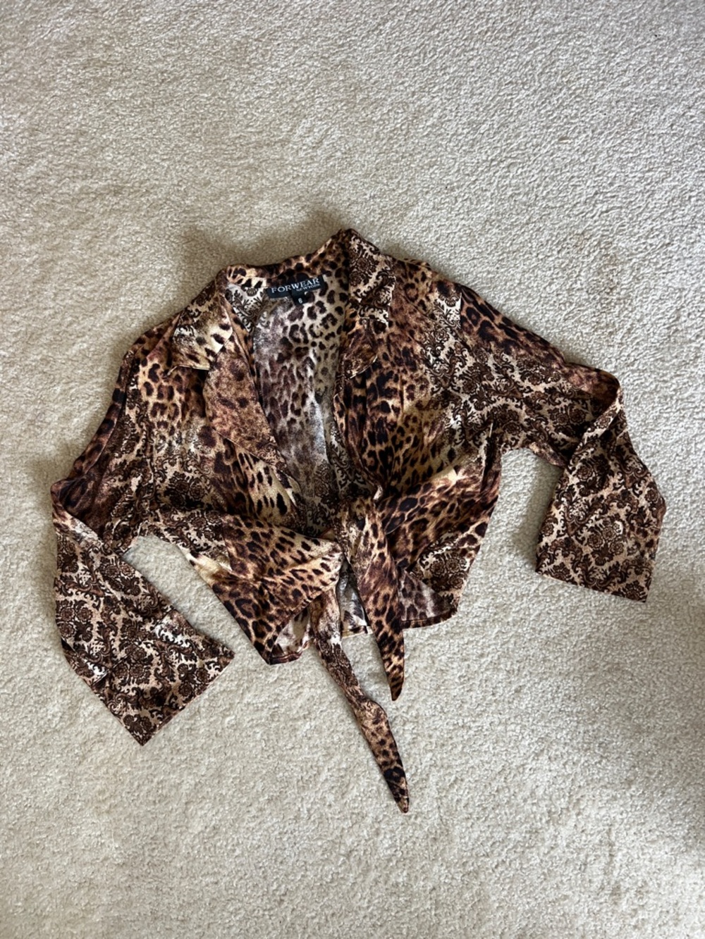 FORWEAR NEW YORK  Brown Leopard & Paisley Front-Tie Crop Top